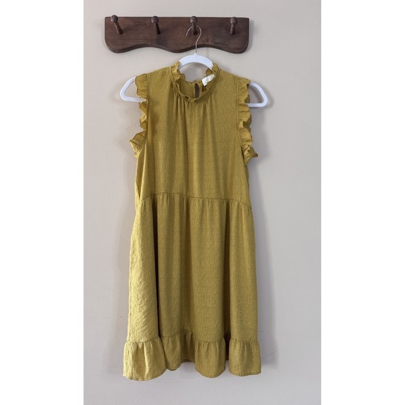 Pinch Gold Flutter Sleeve Dress Size Large Flowy Midi Sleeveless NWOT - Picture 1 of 11